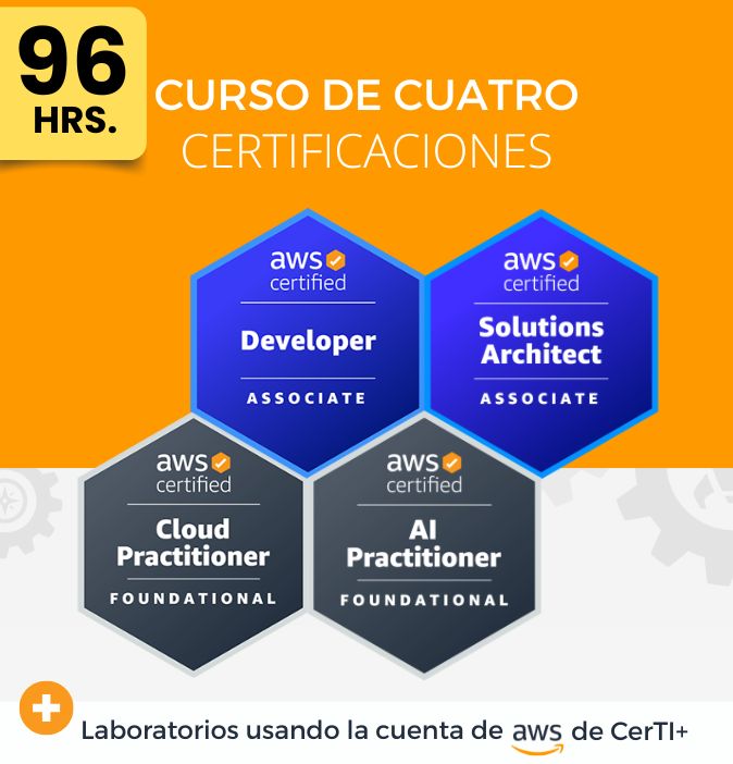 Curso AWS Solutions Architect + Developer + AI Practitioner + Cloud Practitioner (Cuádruple Certificación) - CerTI+