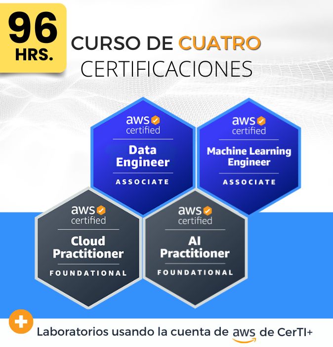 Curso AWS Machine Learning Engineer + Data Engineer + AI Practitioner + Cloud Practitioner (Cuádruple Certificación) - CerTI+