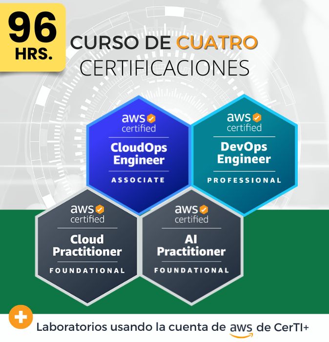 Curso AWS DevOps Engineer Professional + CloudOps Engineer + AI Practitioner + Cloud Practitioner (Cuádruple Certificación) - CerTI+