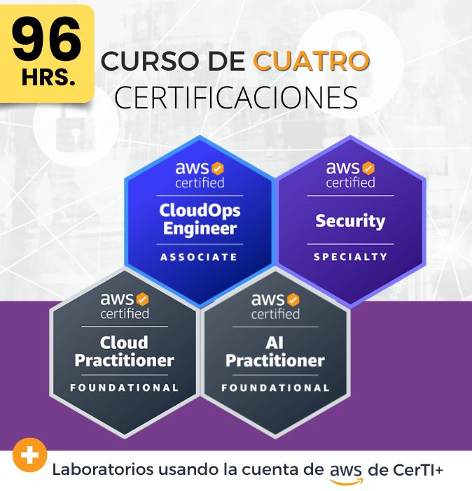 Curso AWS Security + CloudOps Engineer + AI Practitioner + Cloud Practitioner (Cuádruple Certificación) - CerTI+