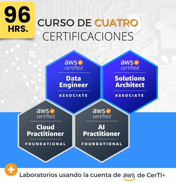 Curso AWS Data Engineer + Solutions Architect + AI Practitioner + Cloud Practitioner (Cuádruple Certificación) - CerTI+